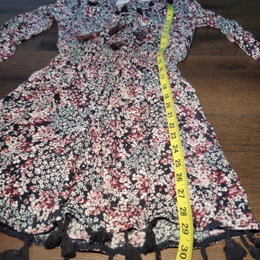 Knox Rose Floral Dress Maroon, Black‎ Juniors Size S Elastic wasit long sleeve